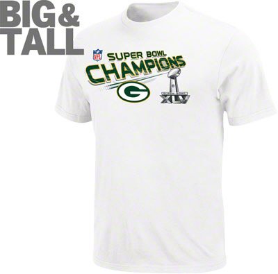 Big and Tall Green Bay Packers White Super Bowl T-Shirt